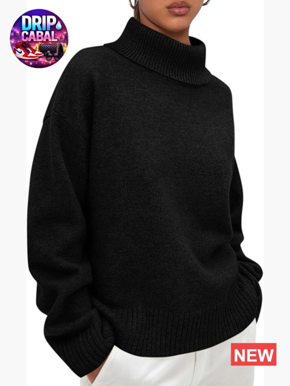 Womens Chunky Knit Turtleneck Pullover Sweater Loose Fit Winter Top